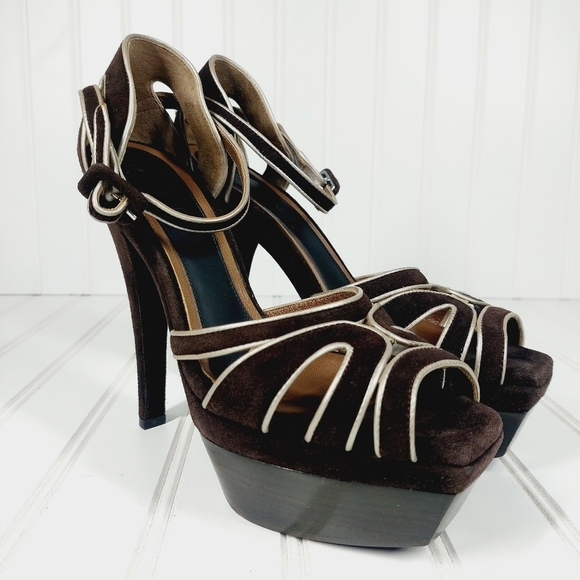 MARNI BROWN LEATHER PLATFORM ANKLE STRAP SANDALS D161 - Picture 4 of 14